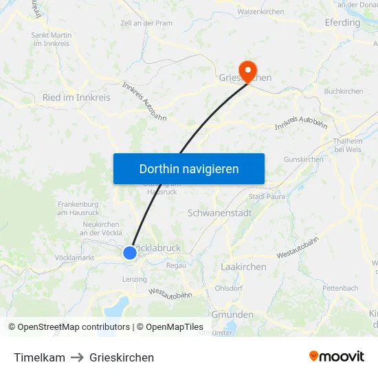 Timelkam to Grieskirchen map