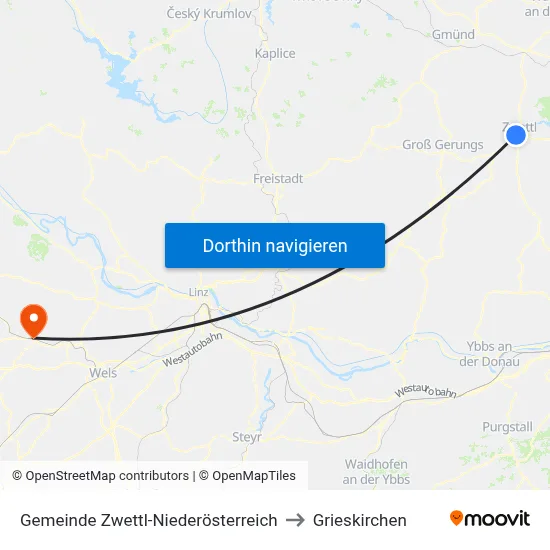 Gemeinde Zwettl-Niederösterreich to Grieskirchen map