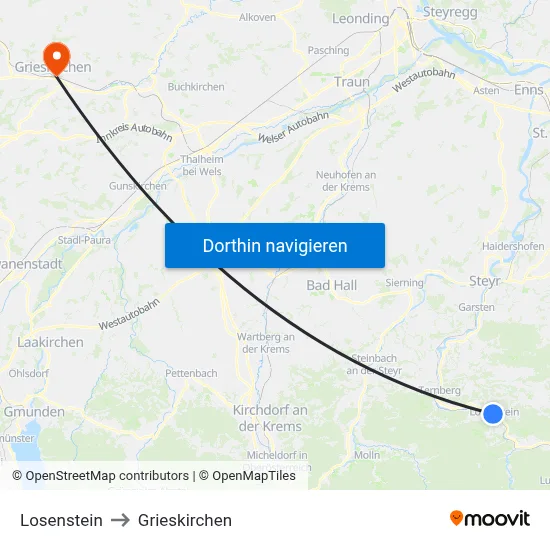 Losenstein to Grieskirchen map