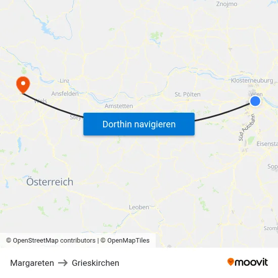 Margareten to Grieskirchen map