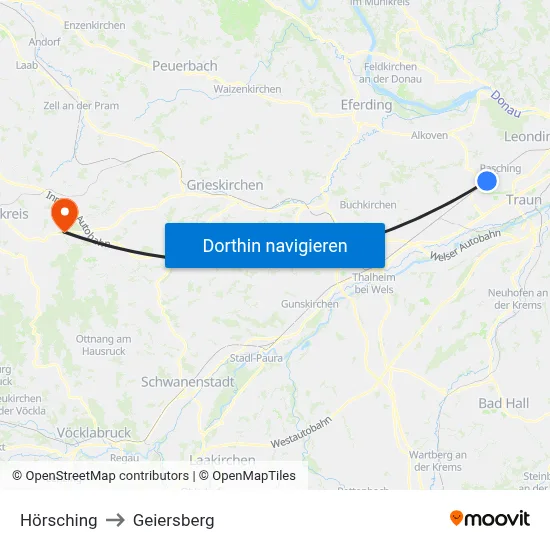 Hörsching to Geiersberg map