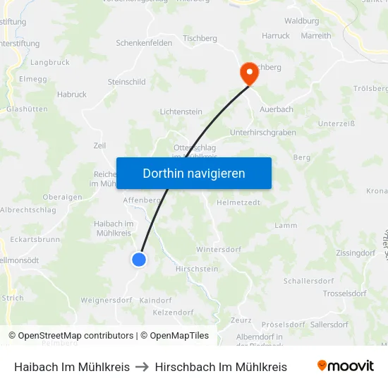 Haibach Im Mühlkreis to Hirschbach Im Mühlkreis map