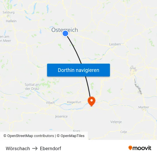 Wörschach to Eberndorf map