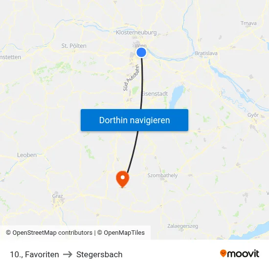 10., Favoriten to Stegersbach map