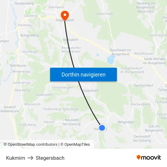 Kukmirn to Stegersbach map