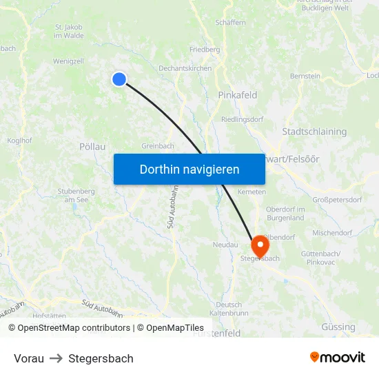 Vorau to Stegersbach map