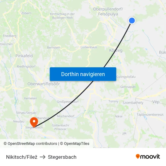 Nikitsch/Filež to Stegersbach map