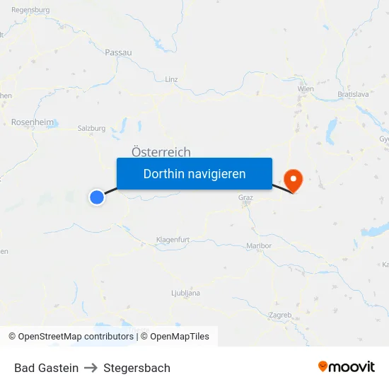 Bad Gastein to Stegersbach map