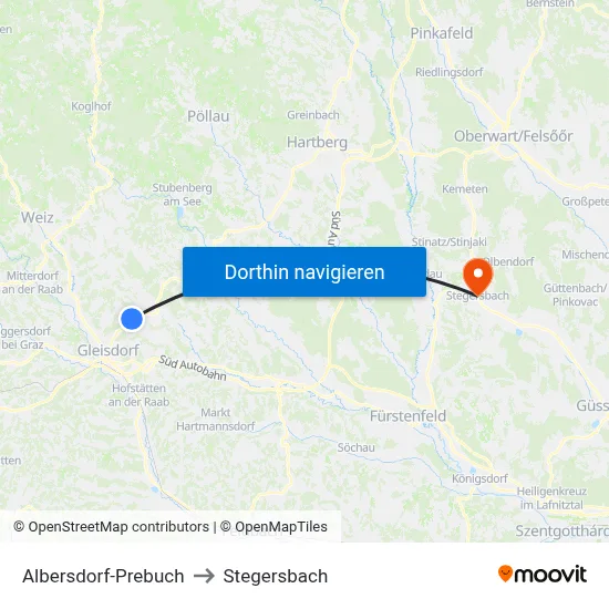 Albersdorf-Prebuch to Stegersbach map