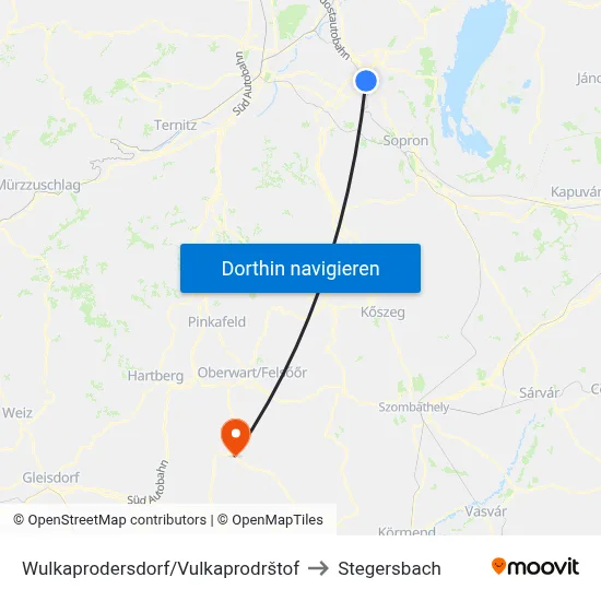 Wulkaprodersdorf/Vulkaprodrštof to Stegersbach map