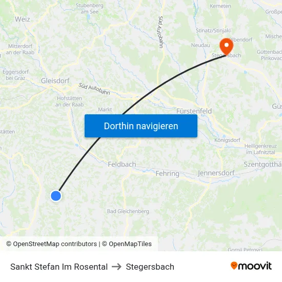 Sankt Stefan Im Rosental to Stegersbach map