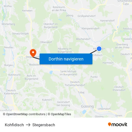 Kohfidisch to Stegersbach map