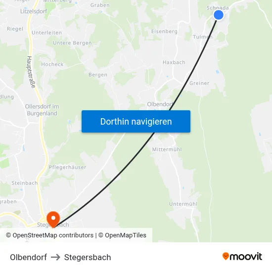 Olbendorf to Stegersbach map