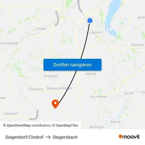 Siegendorf/Cindrof to Stegersbach map