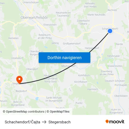Schachendorf/Čajta to Stegersbach map