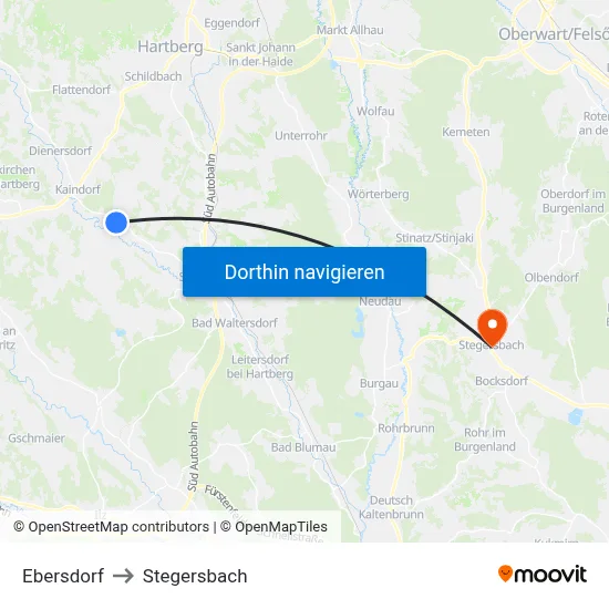 Ebersdorf to Stegersbach map