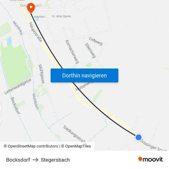 Bocksdorf to Stegersbach map