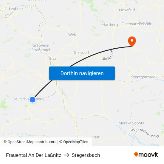 Frauental An Der Laßnitz to Stegersbach map