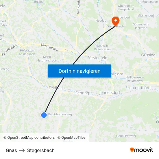 Gnas to Stegersbach map
