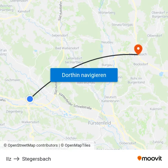 Ilz to Stegersbach map