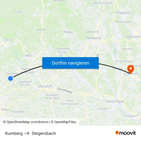 Kumberg to Stegersbach map