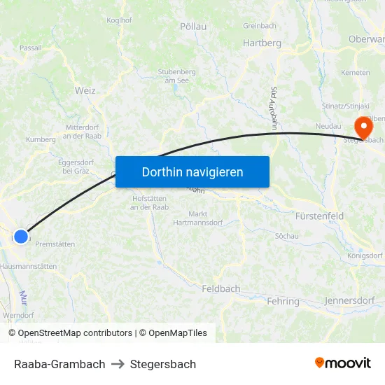 Raaba-Grambach to Stegersbach map
