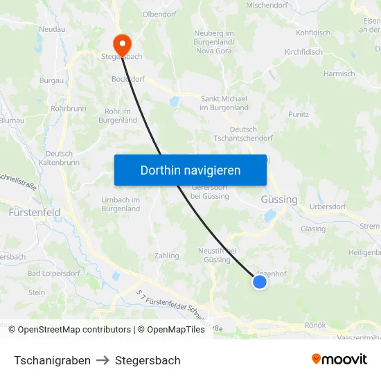 Tschanigraben to Stegersbach map