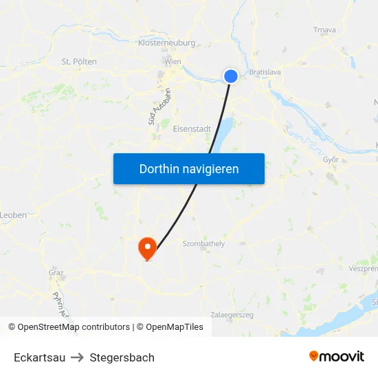 Eckartsau to Stegersbach map