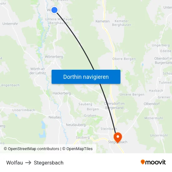 Wolfau to Stegersbach map