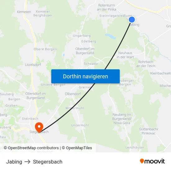 Jabing to Stegersbach map