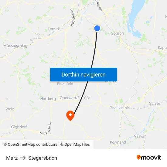 Marz to Stegersbach map