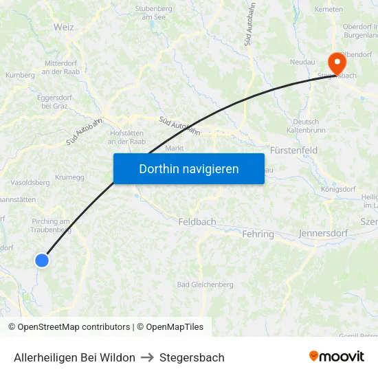 Allerheiligen Bei Wildon to Stegersbach map