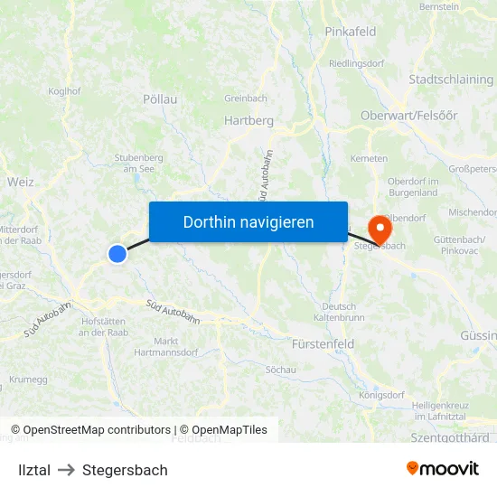 Ilztal to Stegersbach map