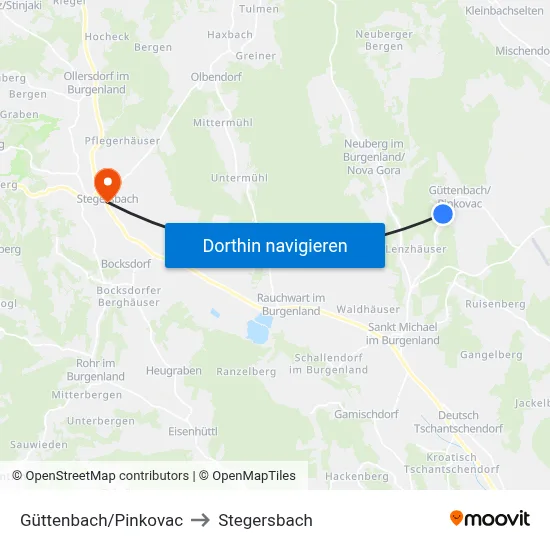 Güttenbach/Pinkovac to Stegersbach map