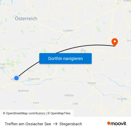 Treffen am Ossiacher See to Stegersbach map