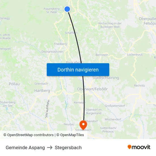 Gemeinde Aspang to Stegersbach map