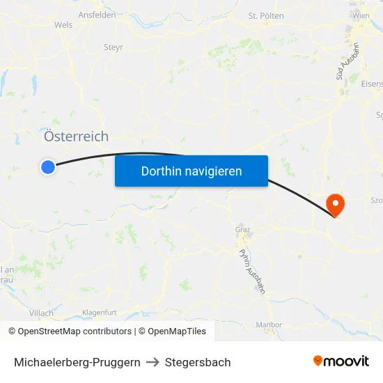Michaelerberg-Pruggern to Stegersbach map