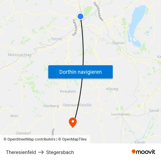 Theresienfeld to Stegersbach map