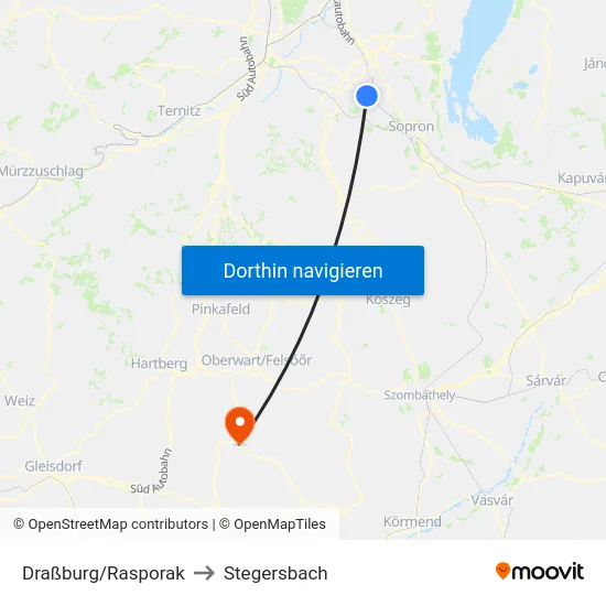 Draßburg/Rasporak to Stegersbach map