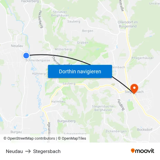 Neudau to Stegersbach map