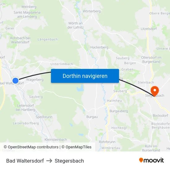 Bad Waltersdorf to Stegersbach map