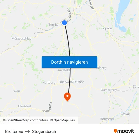 Breitenau to Stegersbach map