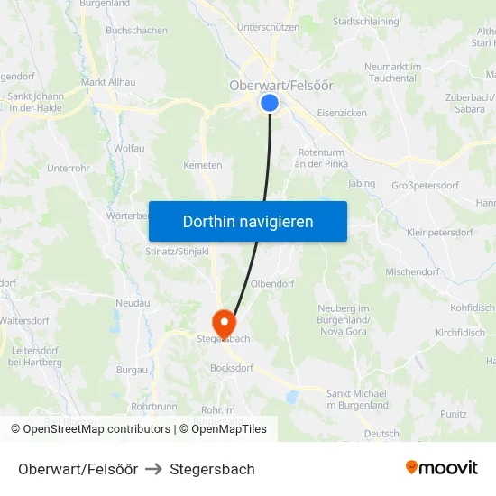 Oberwart/Felsőőr to Stegersbach map