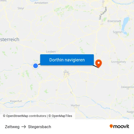 Zeltweg to Stegersbach map