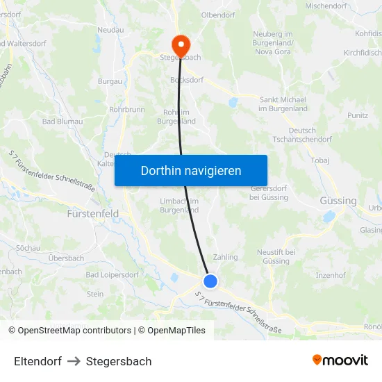 Eltendorf to Stegersbach map