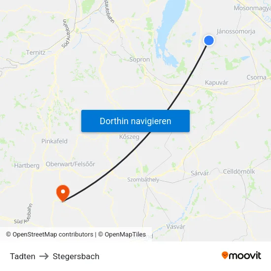 Tadten to Stegersbach map
