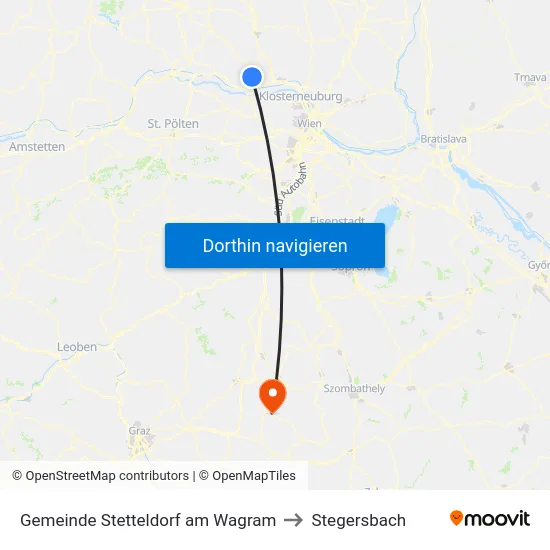 Gemeinde Stetteldorf am Wagram to Stegersbach map