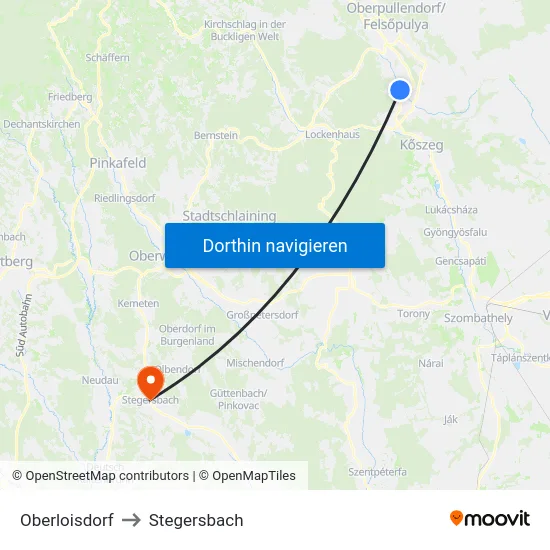 Oberloisdorf to Stegersbach map