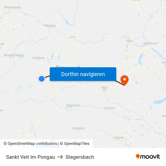 Sankt Veit Im Pongau to Stegersbach map