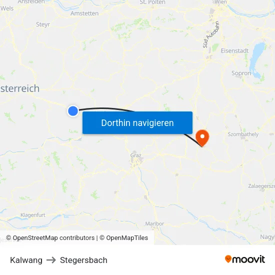Kalwang to Stegersbach map